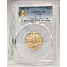 AUSTRALIA 1899 . ONE 1 SOVEREIGN . PERTH . GOLD . SLABBED